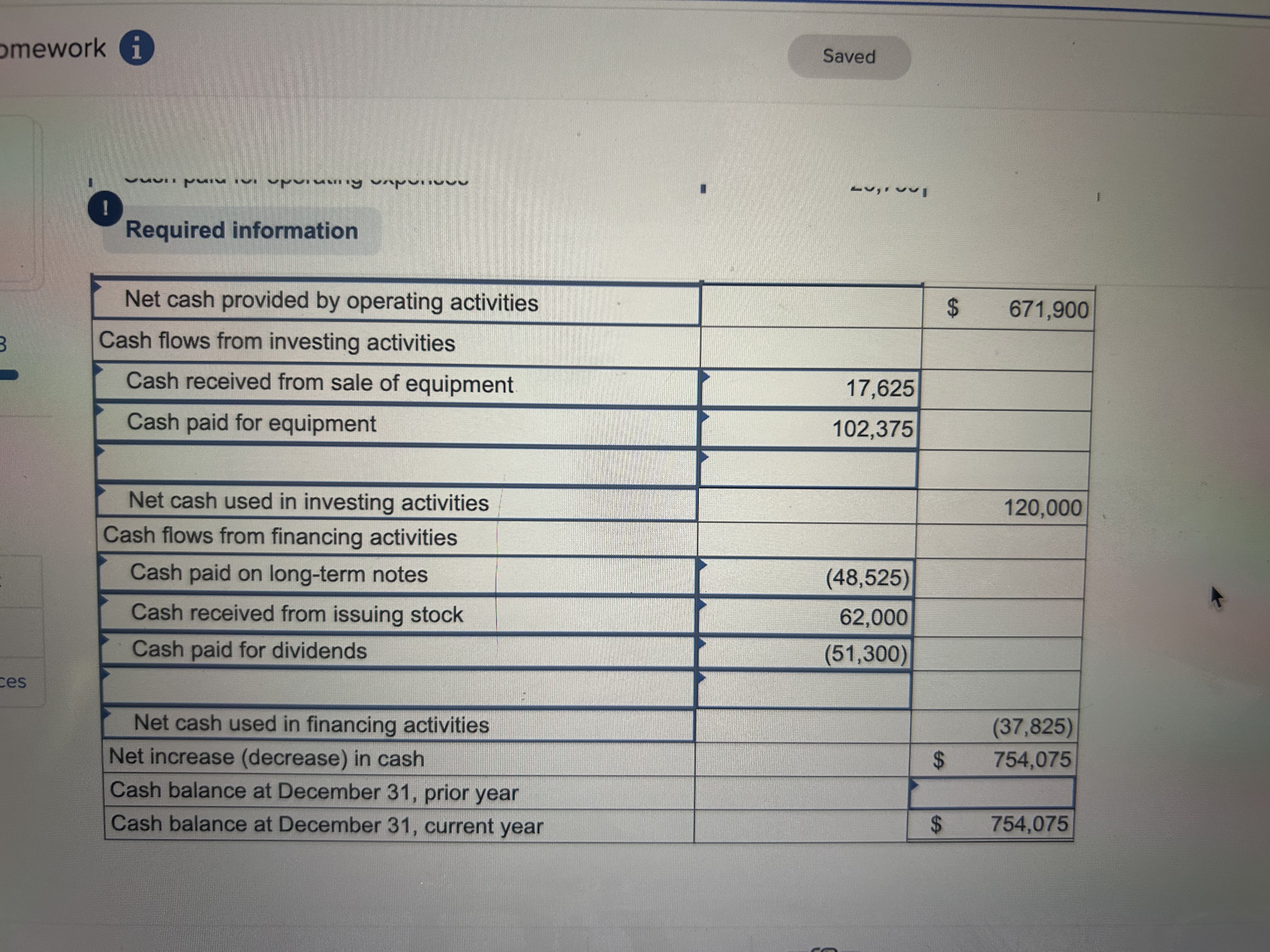 Required information Use the following