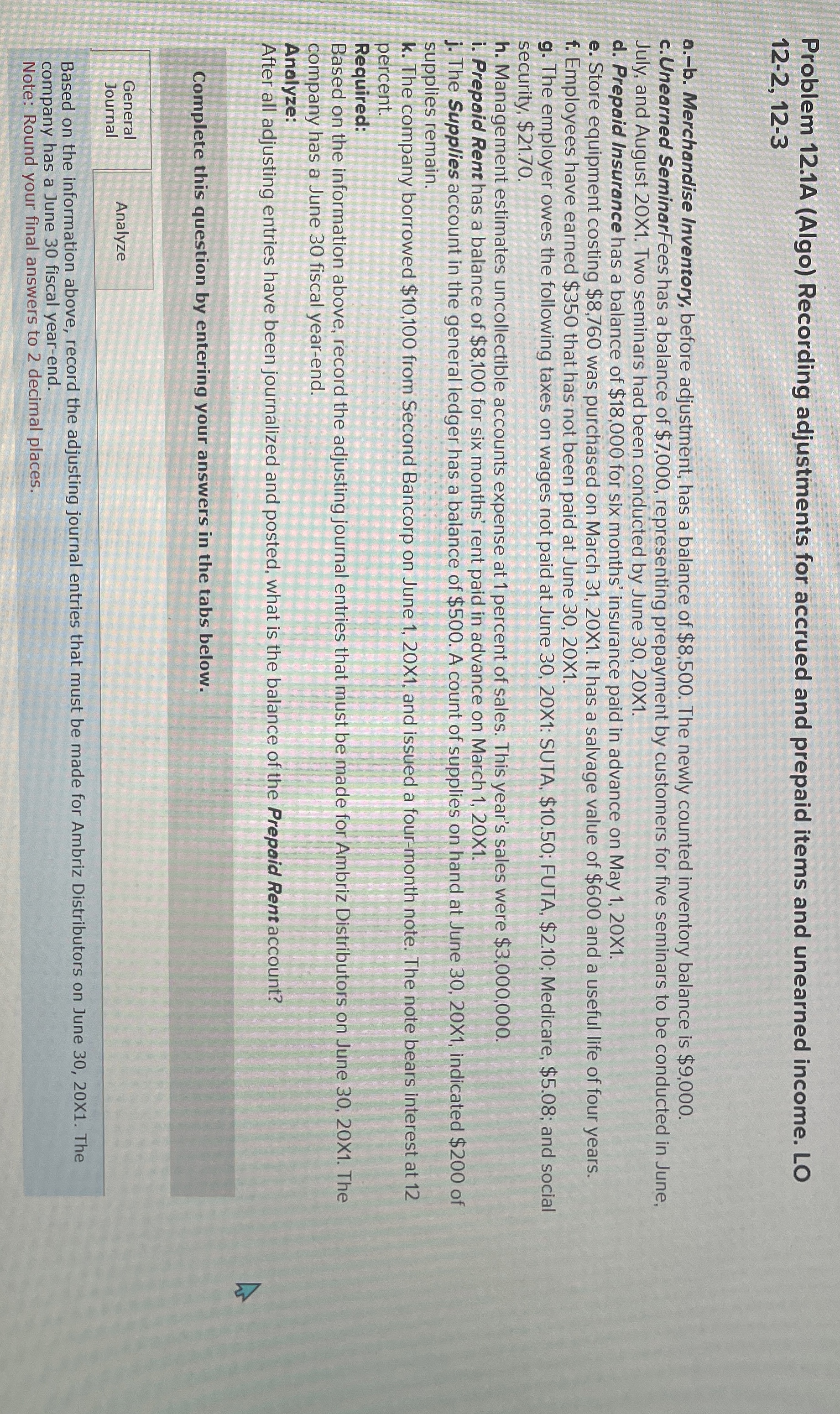 Problem 1 2 . 1 A ( Algo ) Recording adjustments