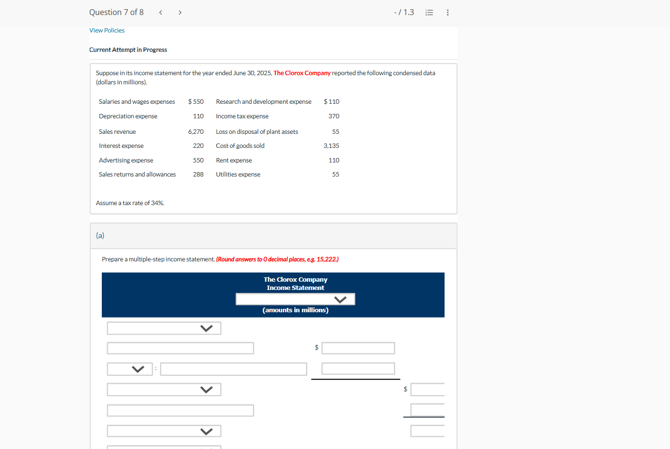 Current Attempt in Progress Suppose in its income