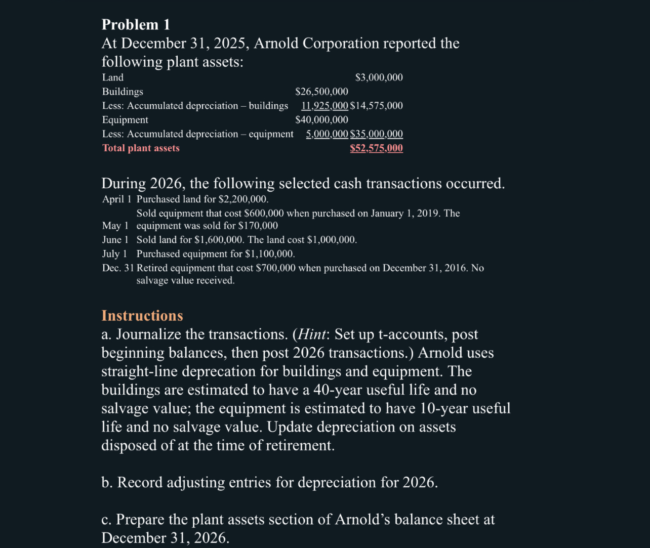 Problem 1 At December 3 1 , 2 0 2 5 , Arnold