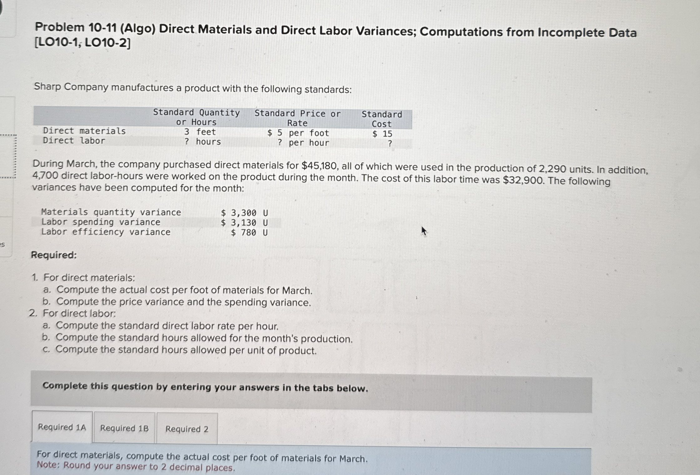 Problem 1 0 - 1 1 ( Algo ) Direct Materials and