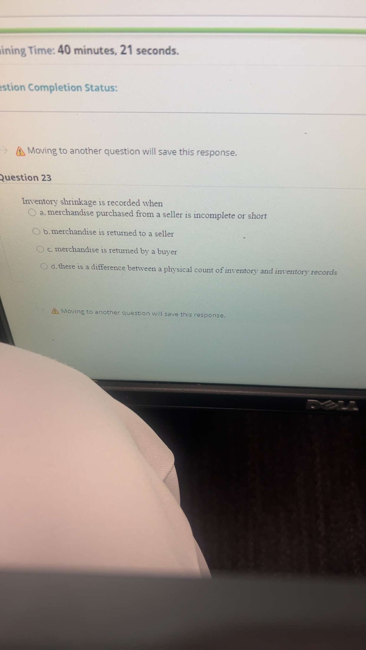 lining Time: 4 0 minutes, 2 1 seconds. stion