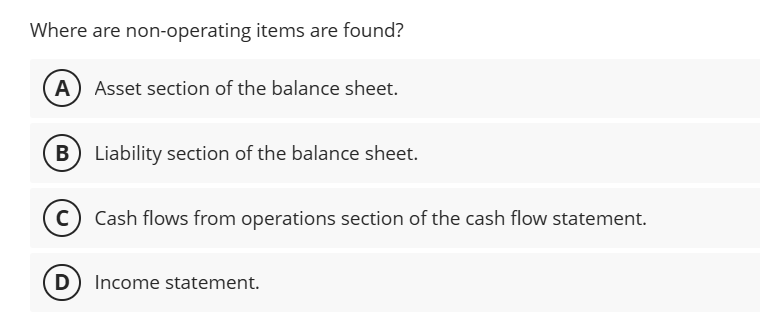 Where are non - operating items are found? Asset