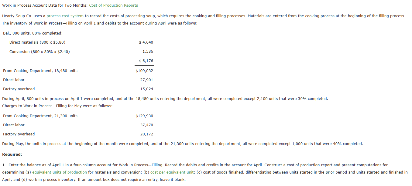 Work in Process Account Data for Two Months; Cost