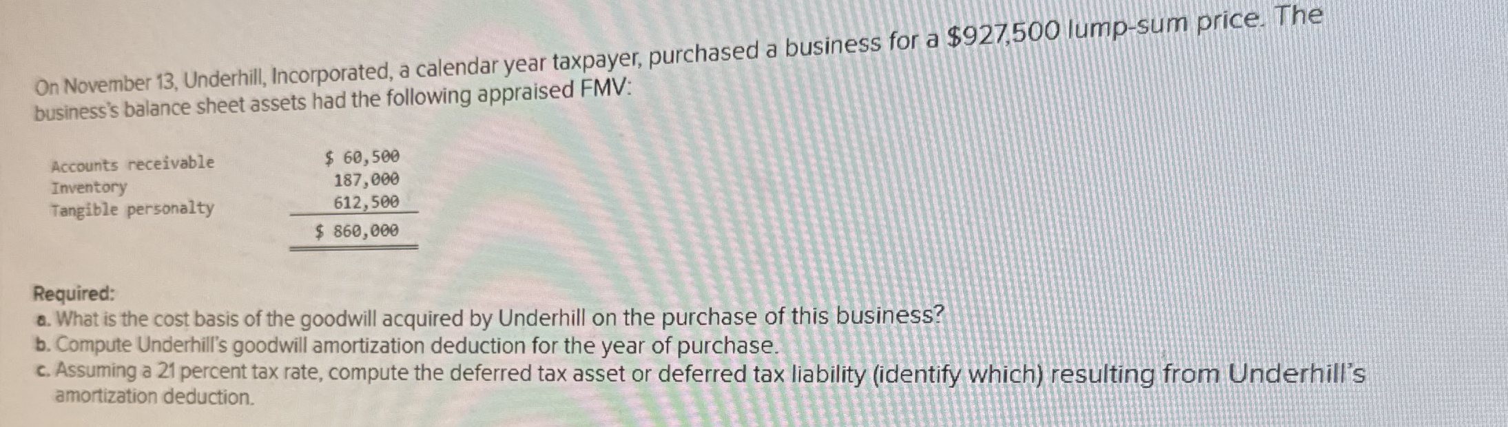 On November 1 3 , Underhill, Incorporated, a