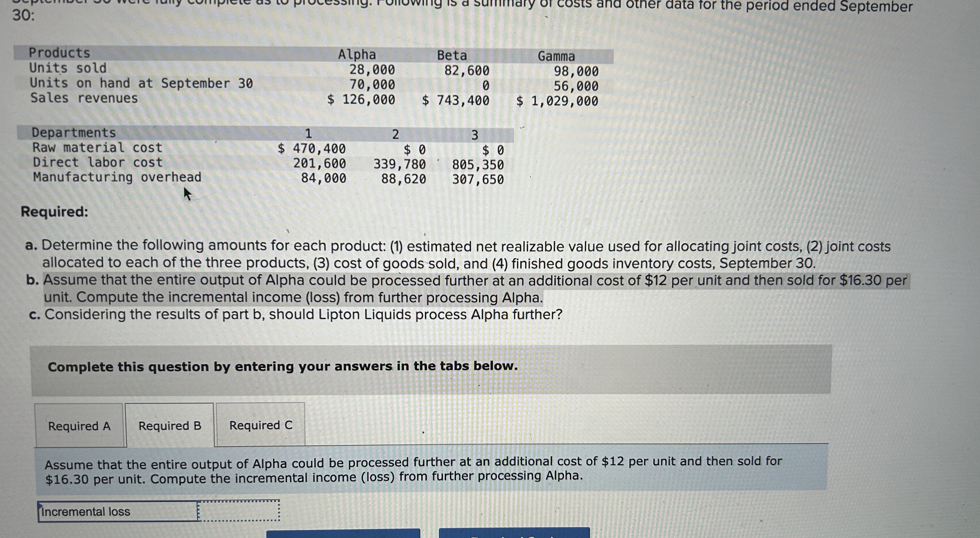 3 0 : \ table [ [ Products , Alpha,Beta,Gamma, ]