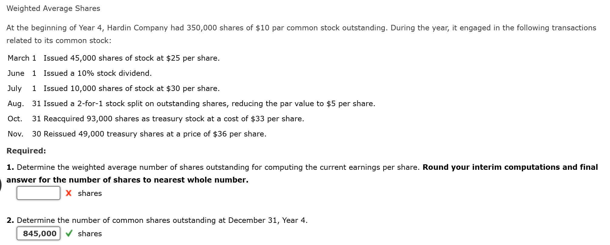 Weighted Average Shares At the beginning of Year