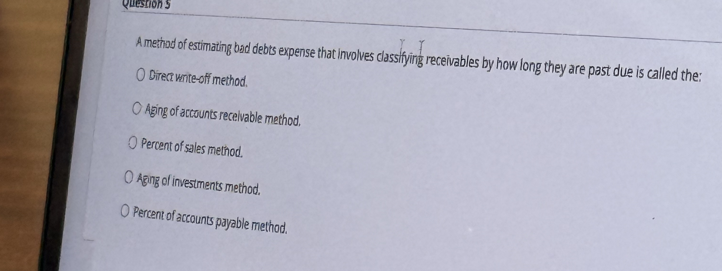 A metrof of estimaiting bad debts expense that