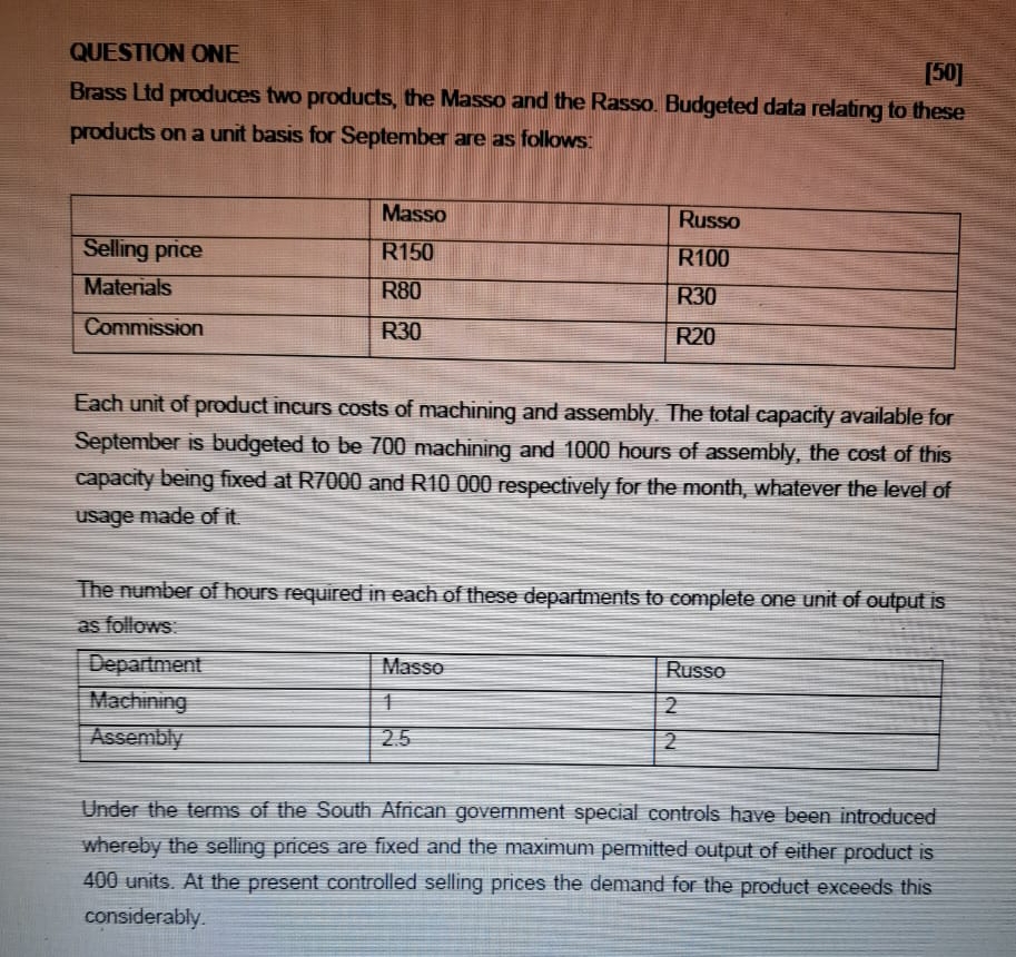 QUESTION ONE [ 5 0 ] Brass Ltd produces two