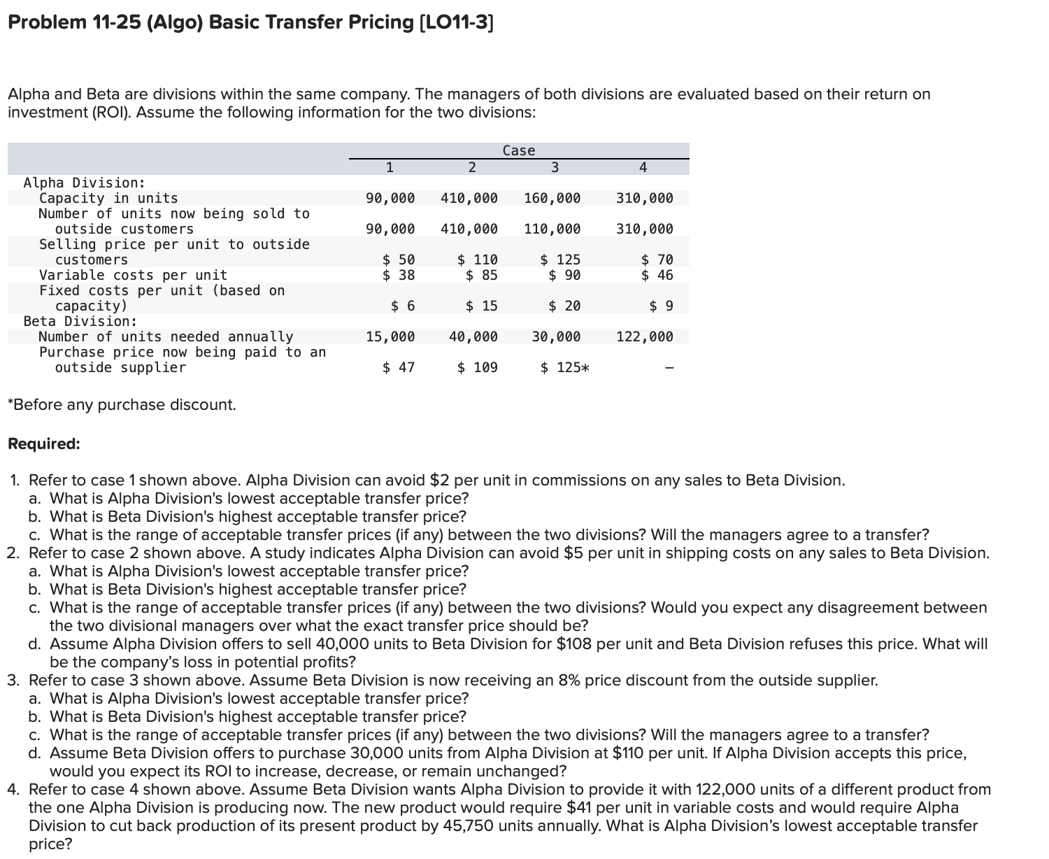 Problem 1 1 - 2 5 ( Algo ) Basic Transfer Pricing