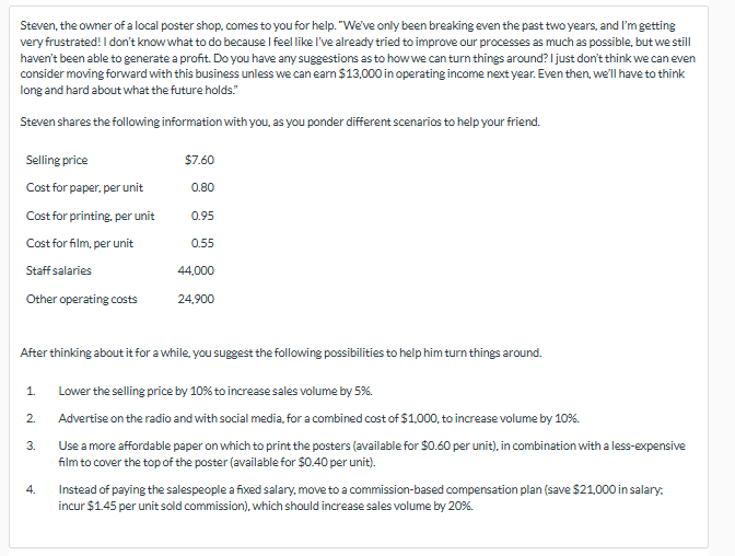 Steven, the owner of a local poster shop, comes