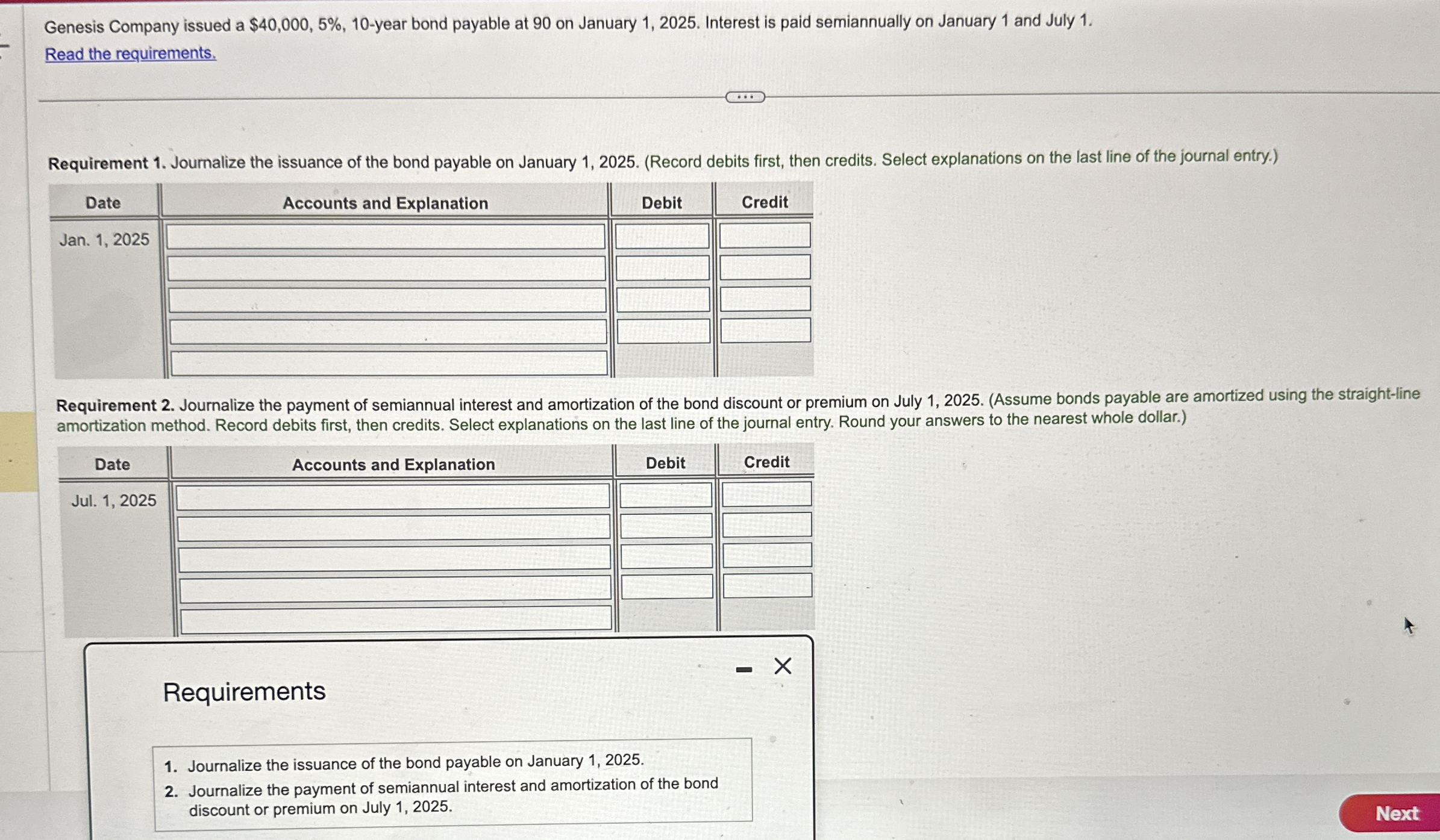 Genesis Company issued a $ 4 0 , 0 0 0 , 5 % , 1