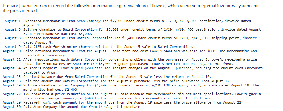 Prepare journal entries to record the following