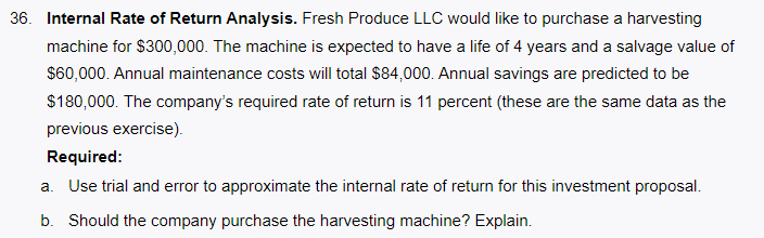 Internal Rate of Return Analysis. Fresh Produce