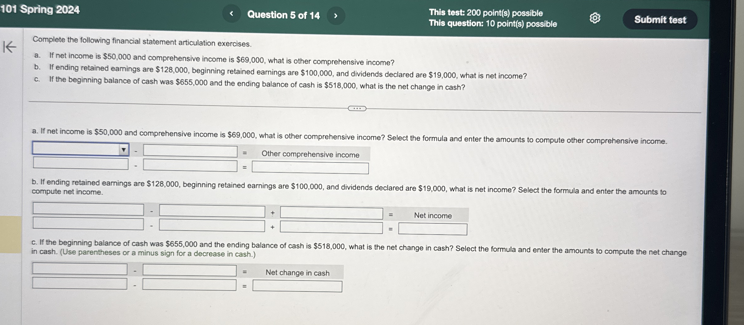 1 0 1 Spring 2 0 2 4 Question 5 of 1 4 This test: