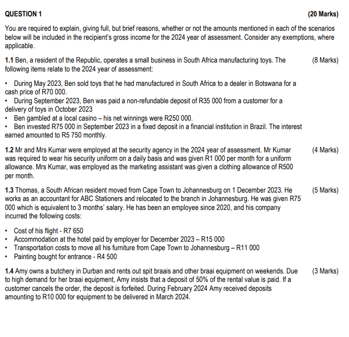 QUESTION 1 ( 2 0 Marks ) You are required to