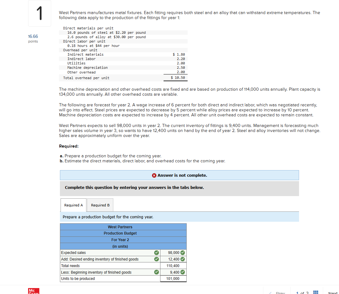 West Partners manufactures metal fixtures. Each