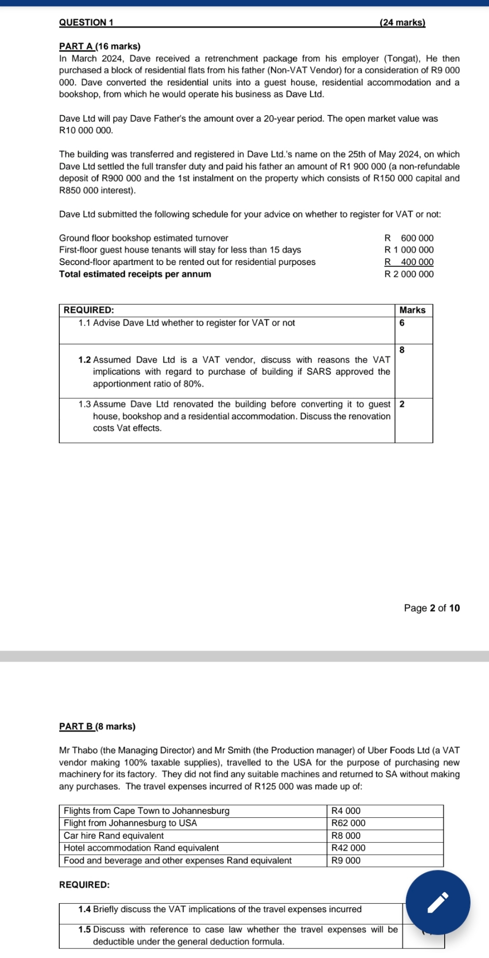 QUESTION 1 ( 2 4 marks ) PART A ( 1 6 marks ) In
