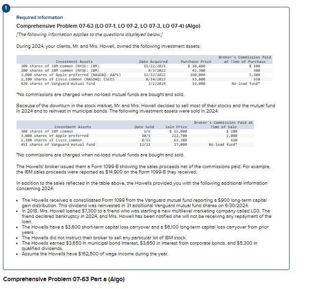 Required information Comprehensive Problem 0 7 -