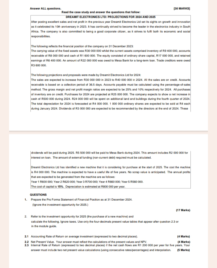 Answer ALL questions. [ 3 0 MARKS ] Read the case