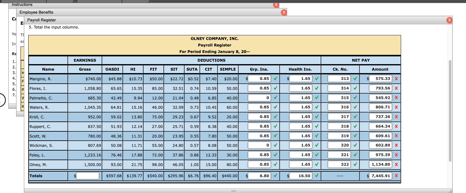 Payroll Register Note : Round your final answers