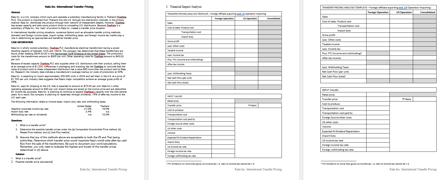 1 . What is a transfer price? 2 . Determine the