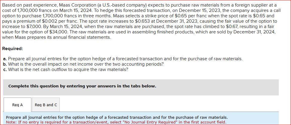 Based on past experience, Maas Corporation ( a U