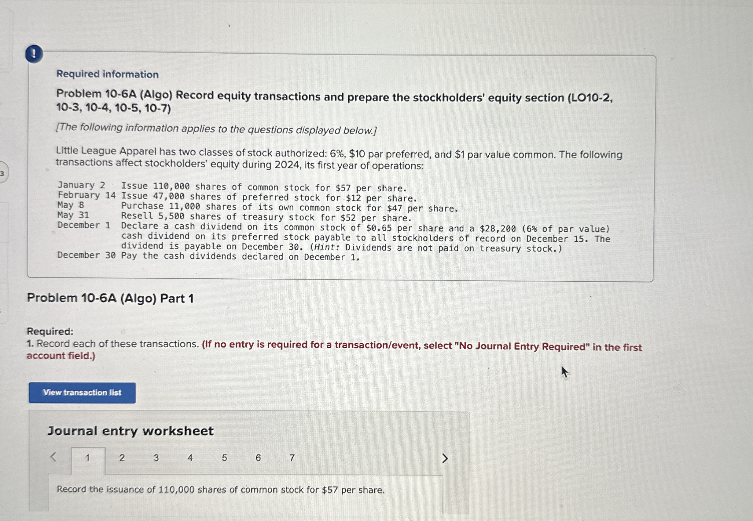 ( Required information Problem 1 0 - 6 A ( Algo )