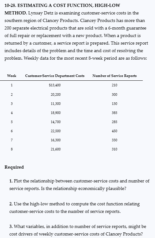 1 0 - 2 8 . ESTIMATING A COST FUNCTION, HIGH -