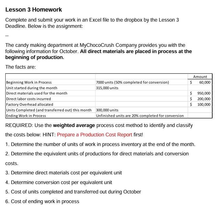 Lesson 3 Homework Complete and submit your work