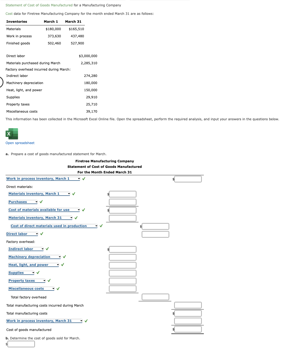 Statement of Cost of Goods Manufactured for a