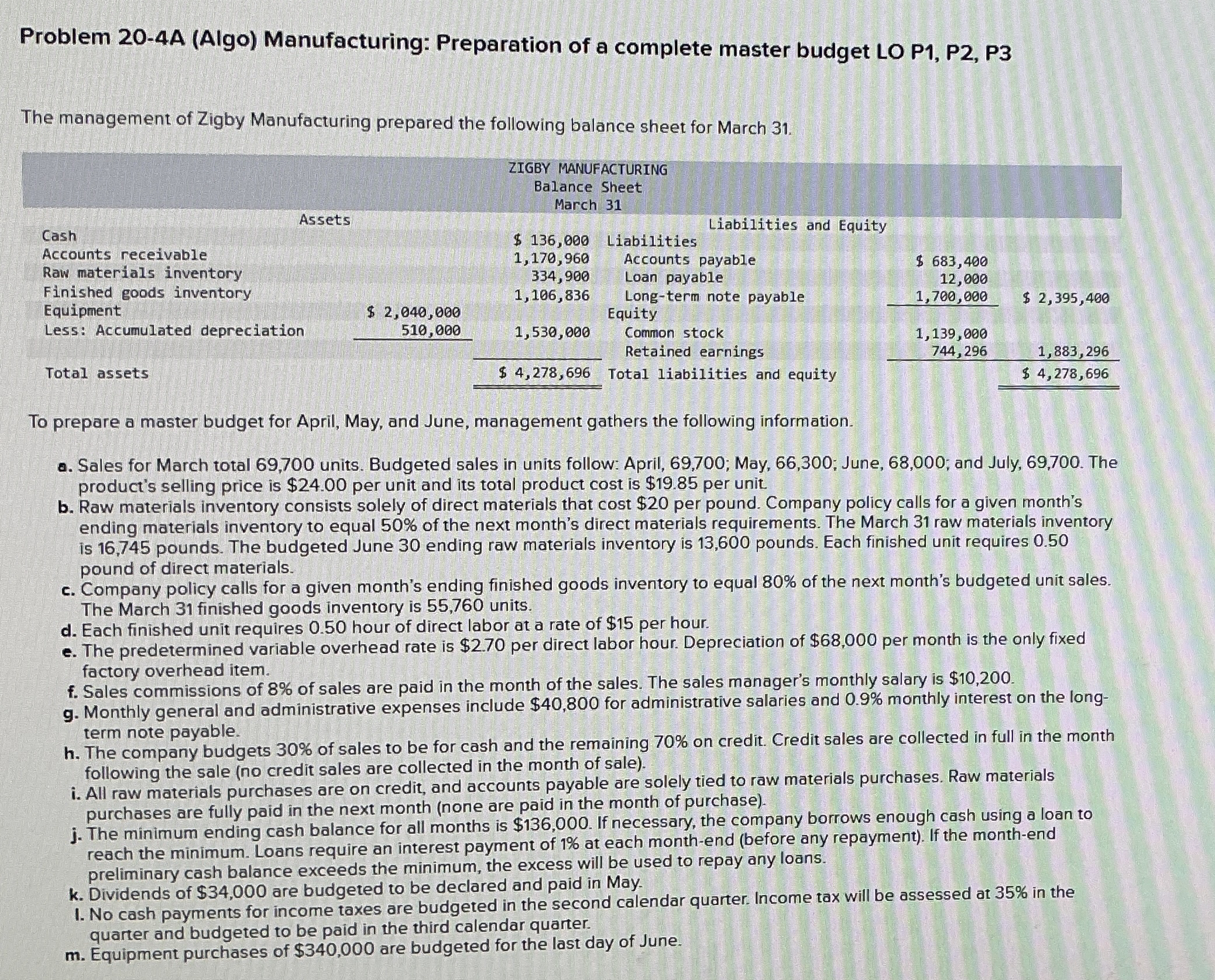 Problem 2 0 - 4 A ( Algo ) Manufacturing: