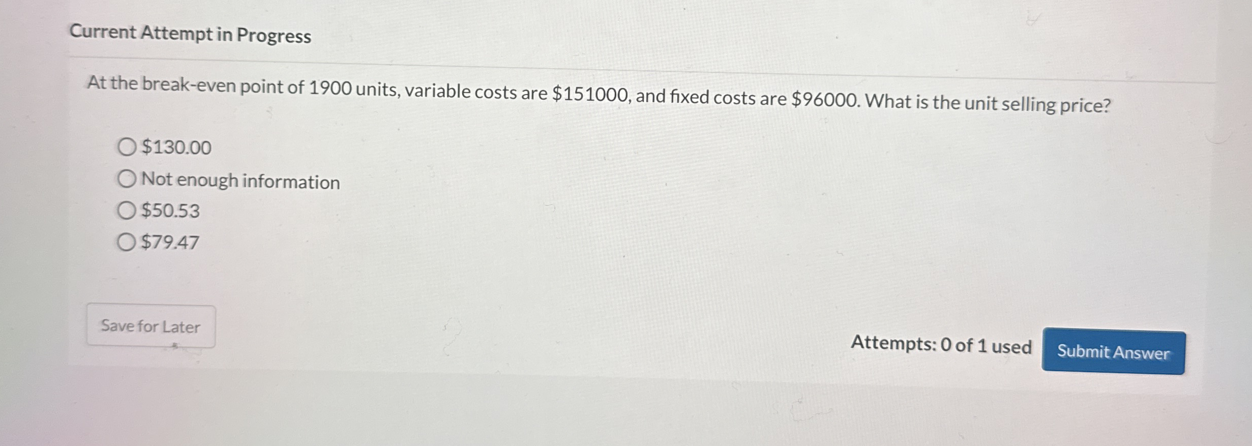 Current Attempt in Progress At the break - even
