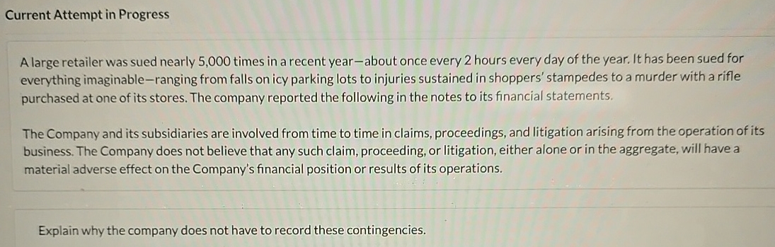 Current Attempt in Progress A large retailer was