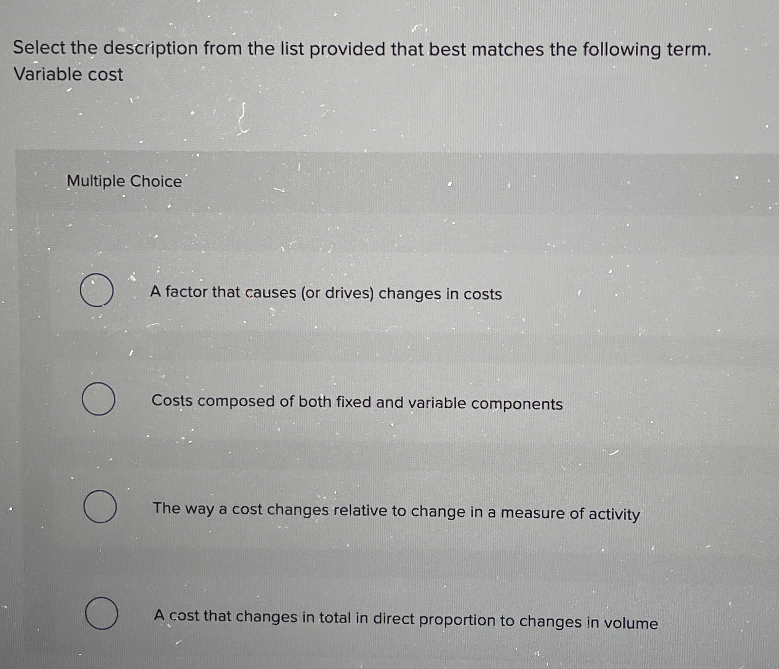 Select the description from the list provided