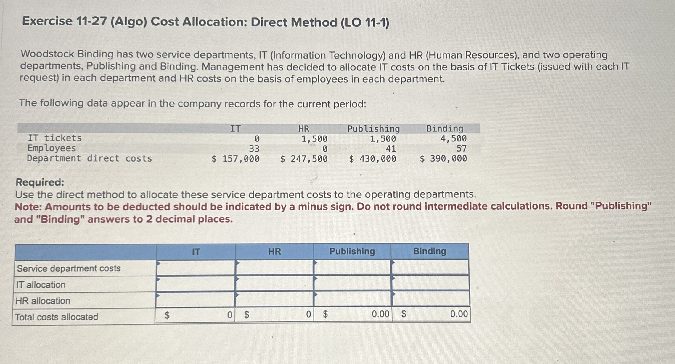 Exercise 1 1 - 2 7 ( Algo ) Cost Allocation: