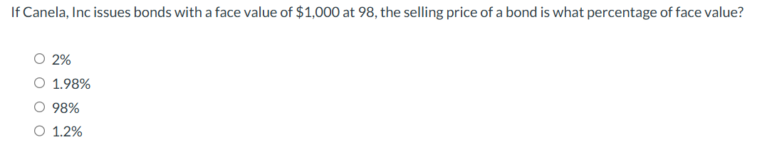I f Canela, Inc issues bonds with a face value o