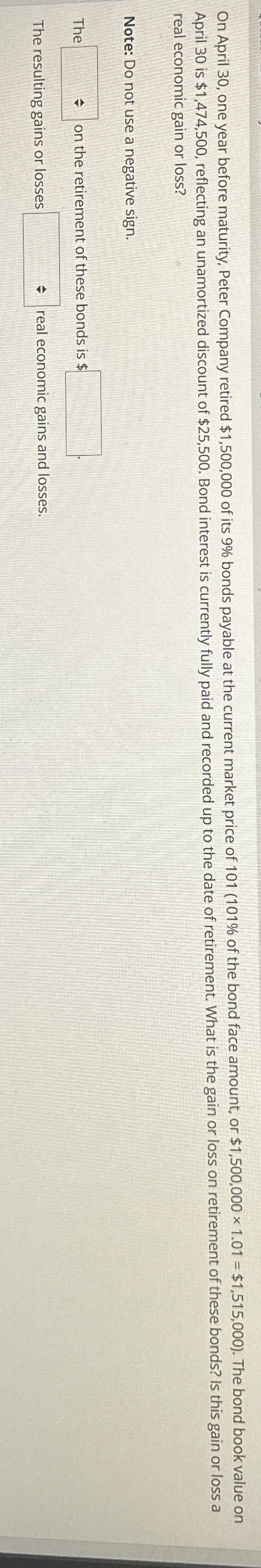 On April 3 0 , one year before maturity, Peter