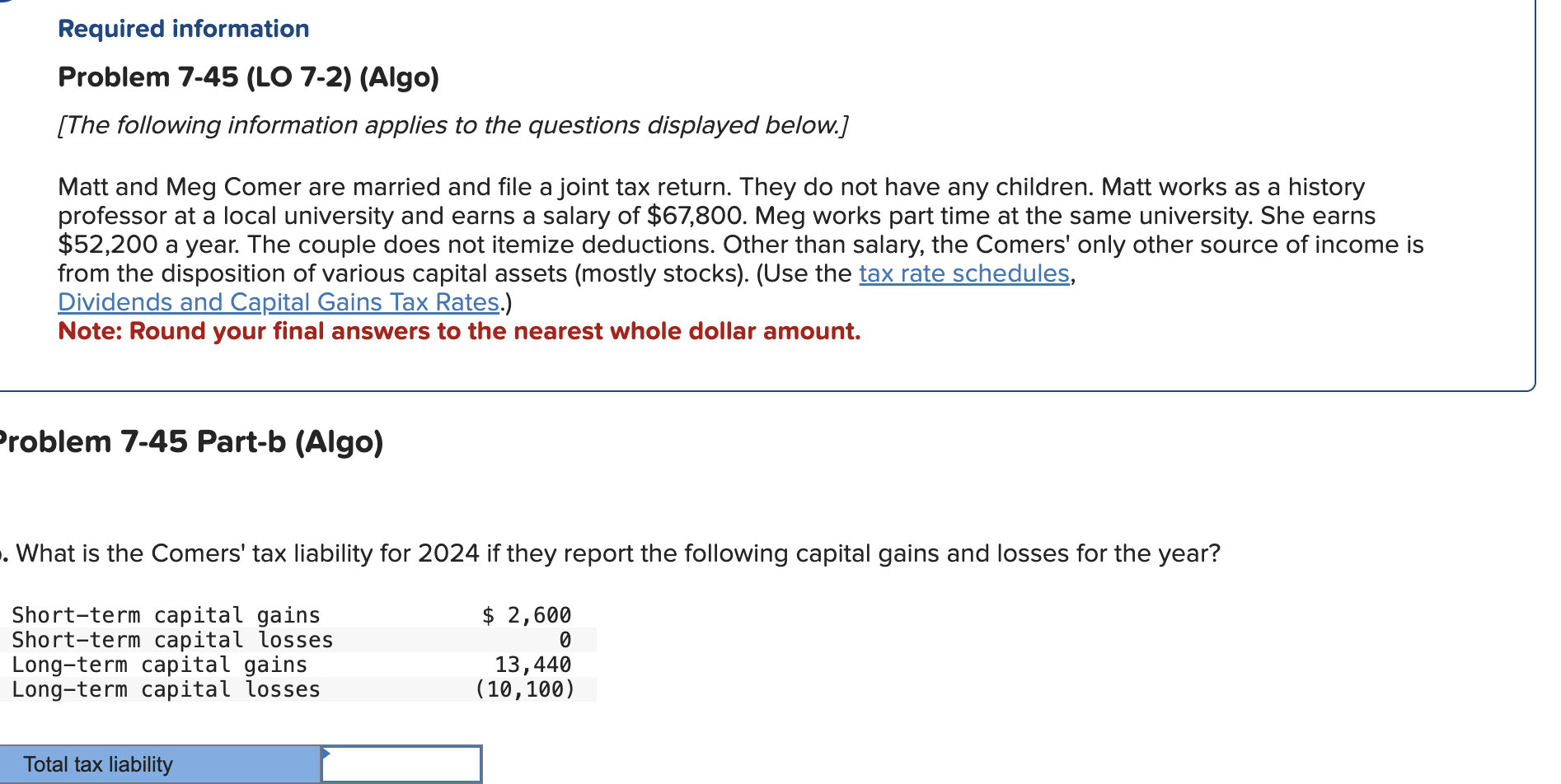 Required information Problem 7 - 4 5 ( LO 7 - 2 )