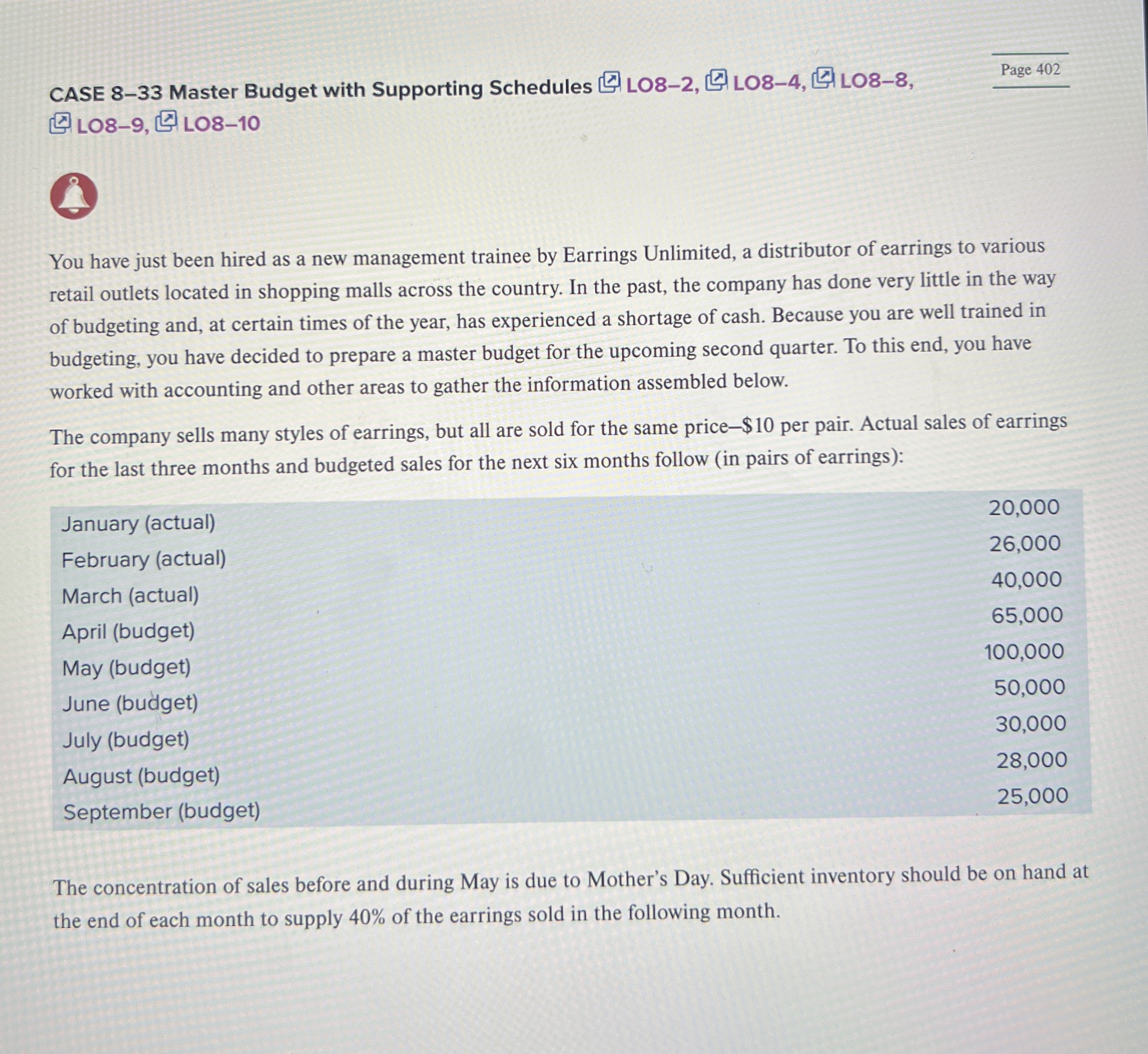 CASE 8 - 3 3 Master Budget with Supporting