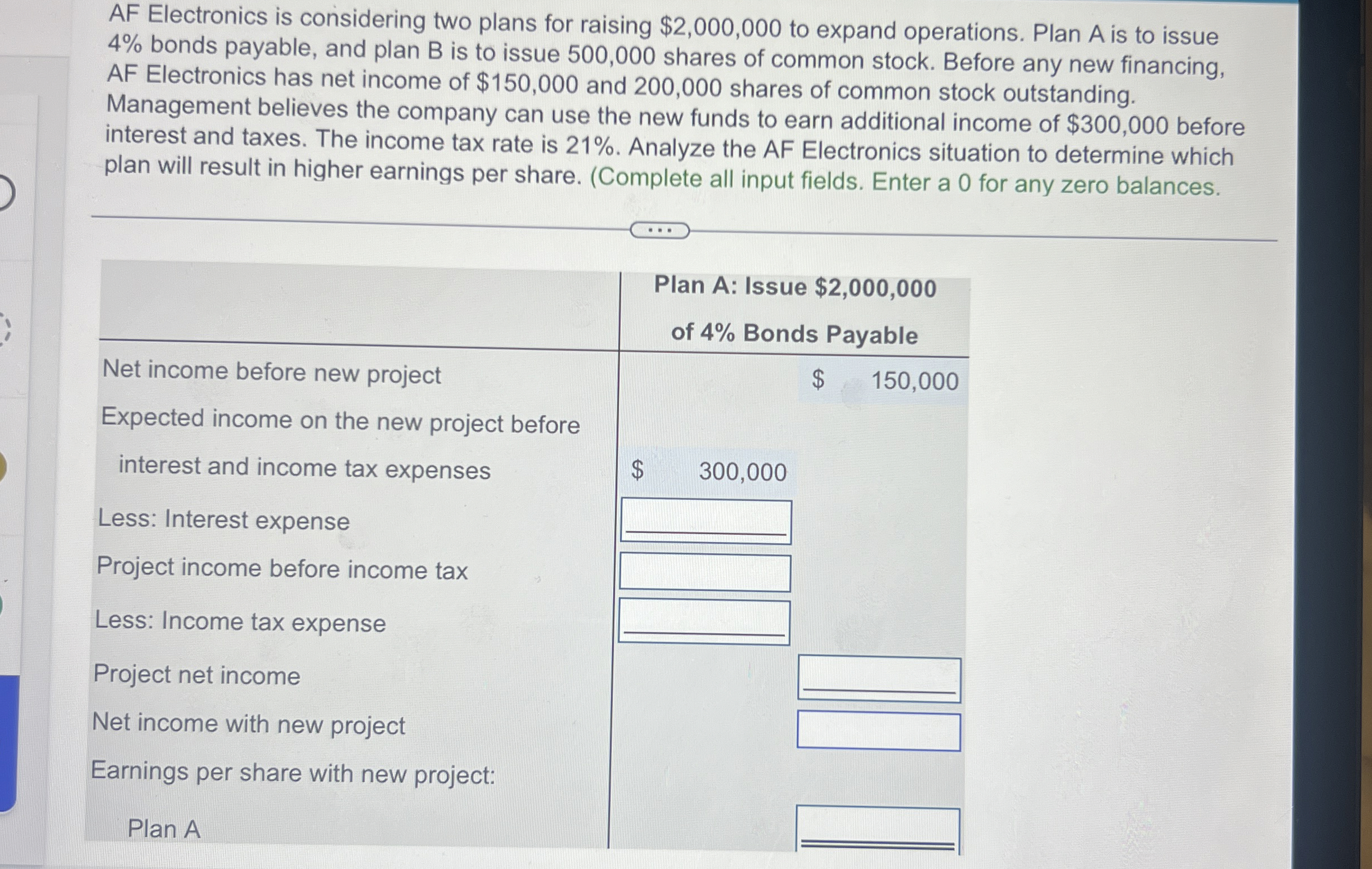 AF Electronics is considering two plans for