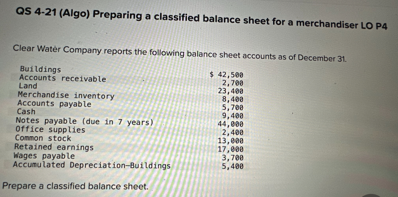 QS 4 - 2 1 ( Algo ) Preparing a classified