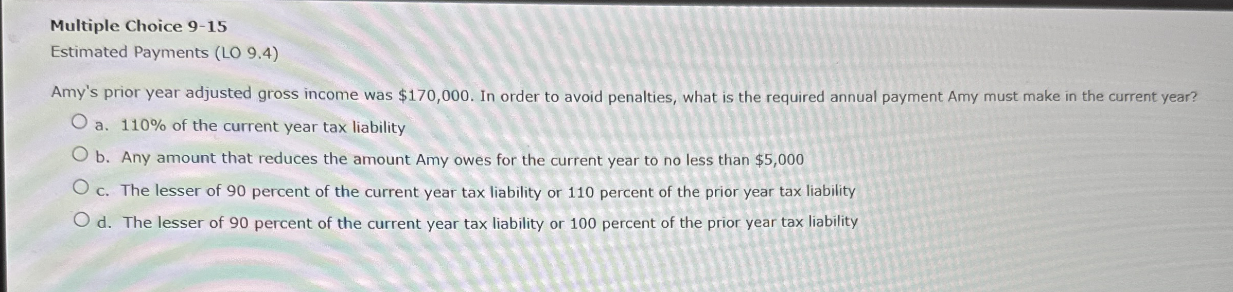 Multiple Choice 9 - 1 5 Estimated Payments ( LO 9
