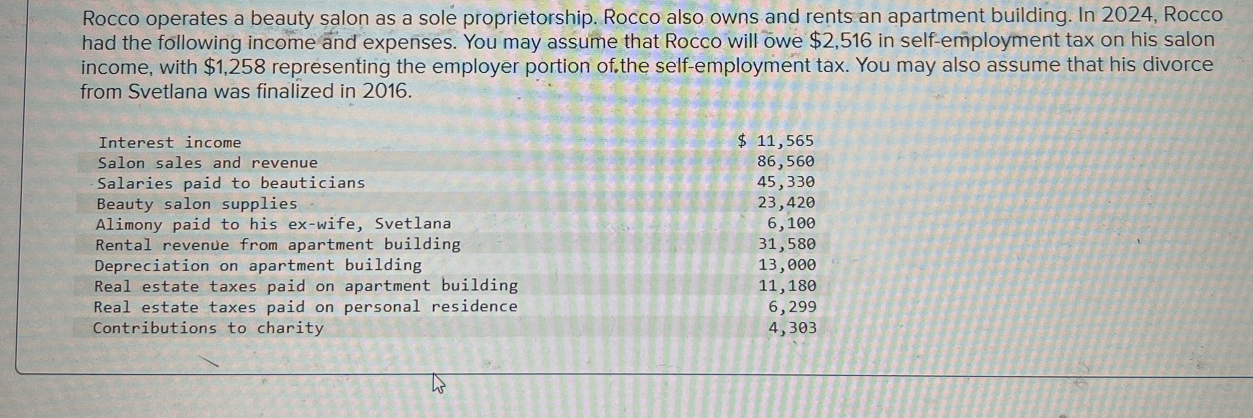 Rocco operates a beauty salon as a sole