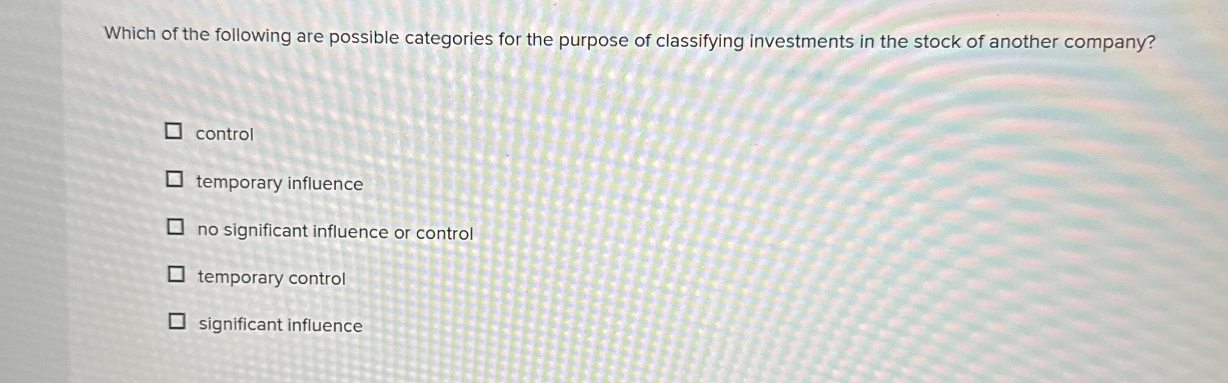 Which of the following are possible categories