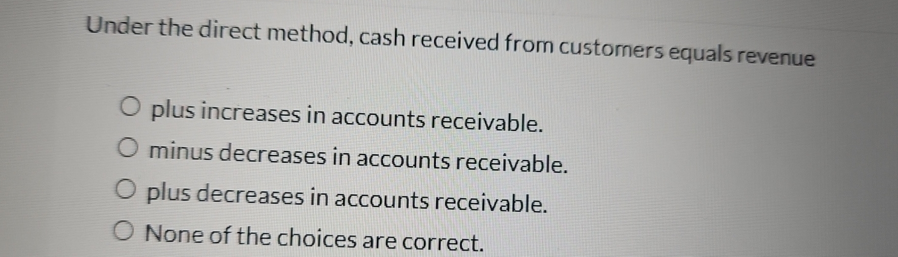 Under the direct method, cash received from