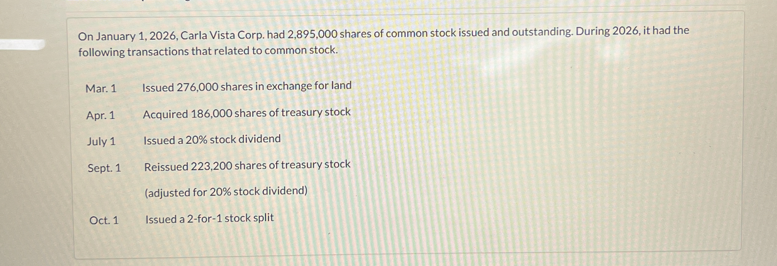 On January 1 , 2 0 2 6 , Carla Vista Corp. had 2