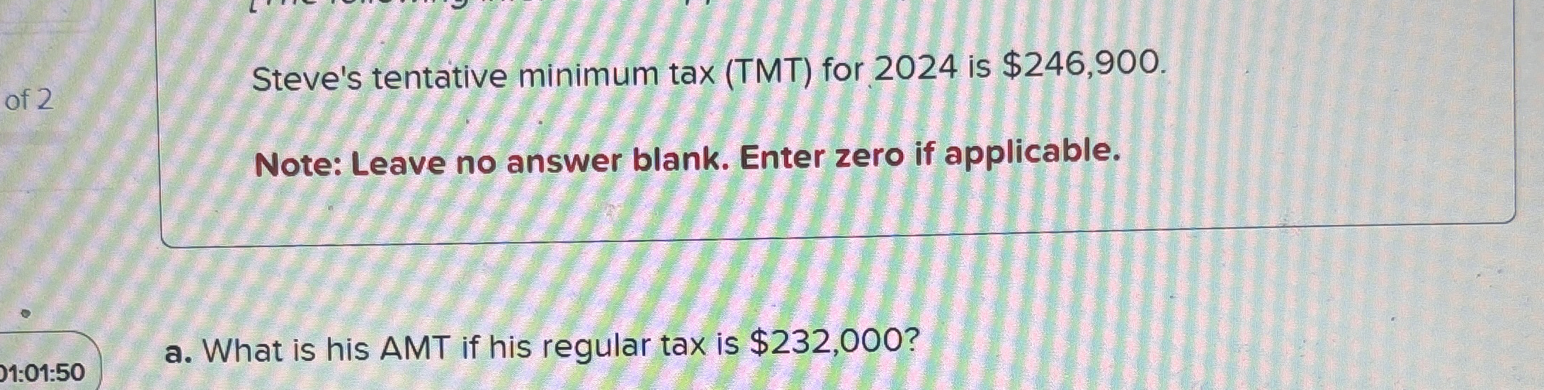 Steve's tentative minimum tax ( TMT ) for 2 0 2 4