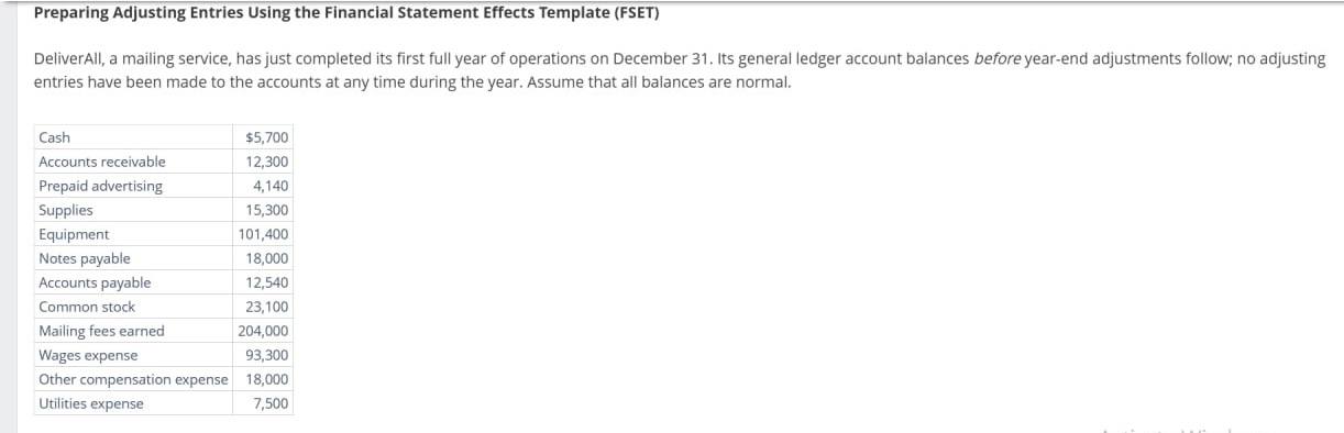 Preparing Adjusting Entries Using the Financial