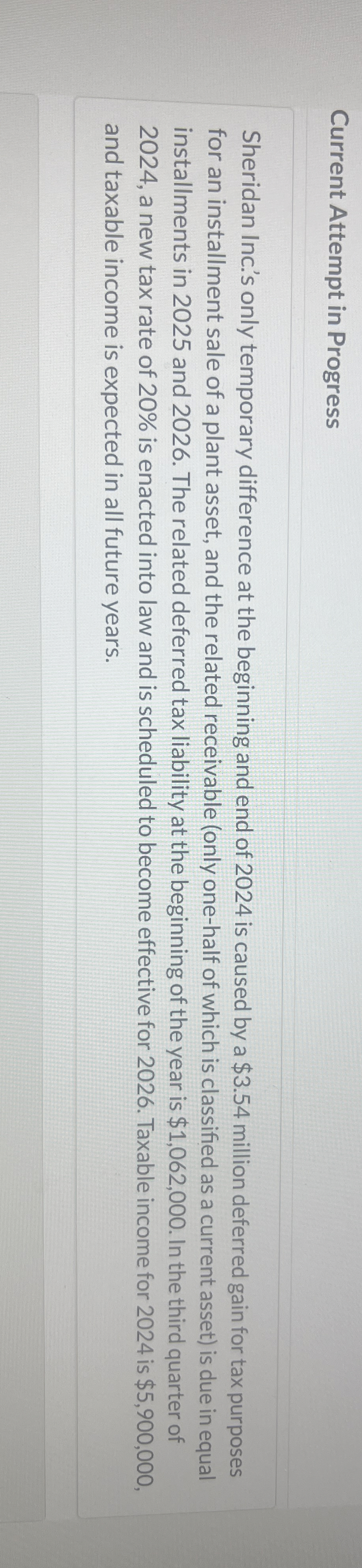 Current Attempt in Progress Sheridan Inc. ' s